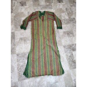 Vintage Lung Mei Trading Co. Full Length Green Brown Tunic With Pockets Med